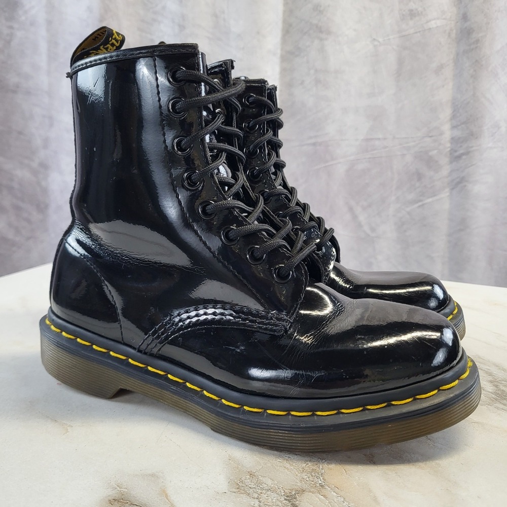 Dr Martens 1460 Black Patent Leather Boots Women's Size 6